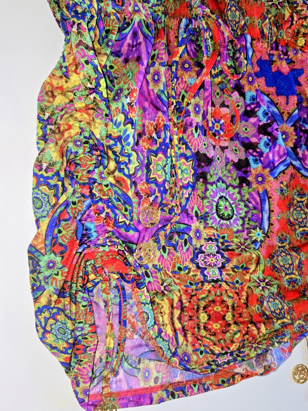 NWT Luli Fama Multicolor Tropical Paisley Boho Chic Ruched Beach Cover Up XS - Picture 7 of 12